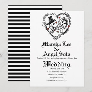 Invitation Halloween Doodle squelette Couple Mariage
