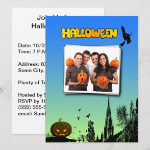 Invitation Halloween Dusk Witch Citrouille Personnalisé Photo