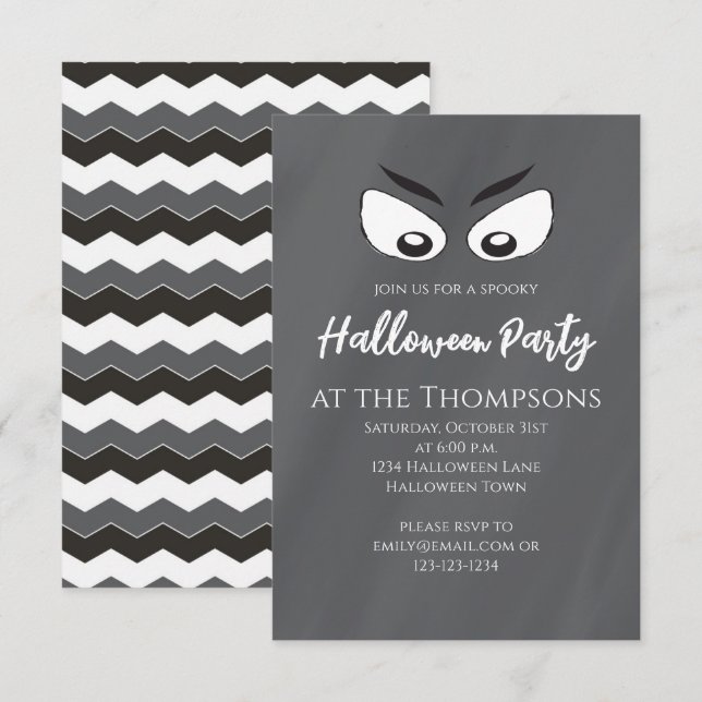 Invitation Halloween Éffrayant Fantôme d'horreur Yeux mignons (Devant / Derrière)