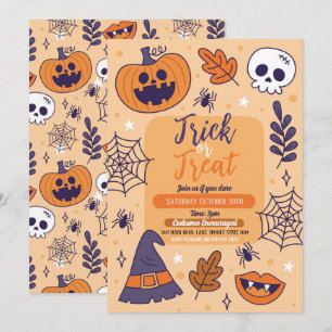 Invitation Halloween Éffrayant Trick ou Treat Party Citrouill