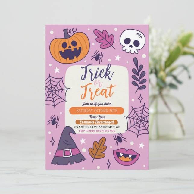 Invitation Halloween Éffrayant Trick ou Treat Party Citrouill (Debout devant)