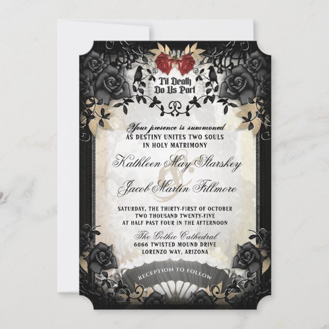 Invitation Halloween Elegante Black Rose Réception Retour (Devant)