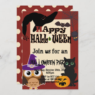 Invitation Halloween élément chat chouette fête citrouille