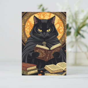Invitation Halloween en couverture cartonnée Un chat lisant d