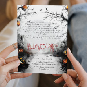 Invitation Halloween en forêt éffrayante et poème Citrouille