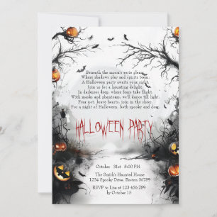 Invitation Halloween en forêt éffrayante et poème Citrouille