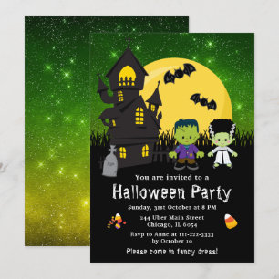 Invitation Halloween Fantastiques Robe Fête Monstres Vert