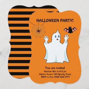 Invitation Halloween fantôme, araignée et chauve-s