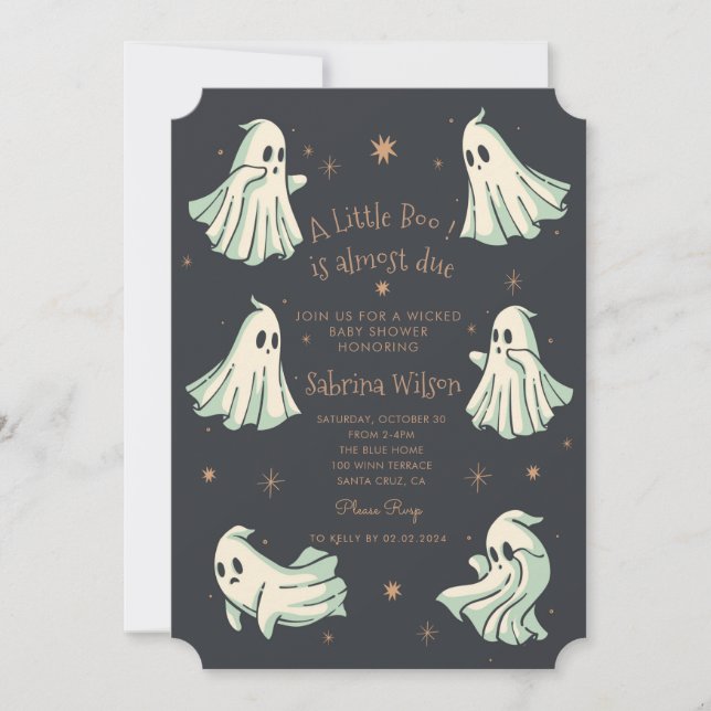 Invitation Halloween fantôme Un petit Baby shower Boo (Devant)