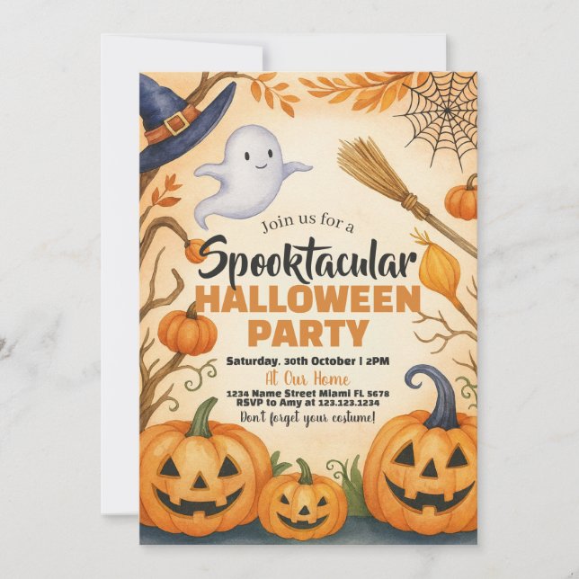 Invitation Halloween | Fantômes et cimetière hanté (Devant)