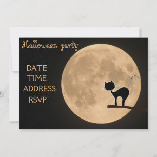 Invitation Halloween fête chat noir pleine lune