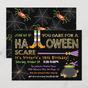 Invitation Halloween fête d'anniversaire sorcière & caldron