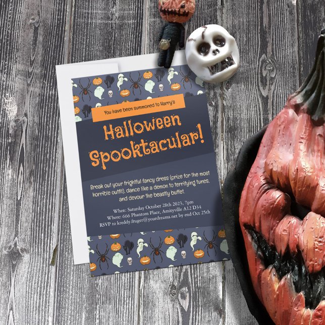 Invitation Halloween Fête Fantôme Citrouille & Spider Pixel A (Créateur téléchargé)