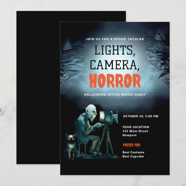 Invitation Halloween fêter film d'horreur nuit Ghoul Black Ca (Devant / Derrière)