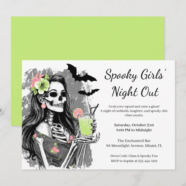 Invitation Halloween Filles Nuit dehors | Cocktail éffrayant (Devant / Derrière)