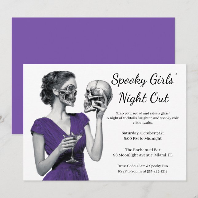 Invitation Halloween Filles Nuit dehors | Cocktail éffrayant (Devant / Derrière)