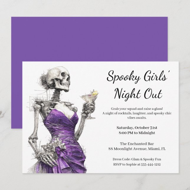 Invitation Halloween Filles Nuit dehors | Cocktail éffrayant (Devant / Derrière)