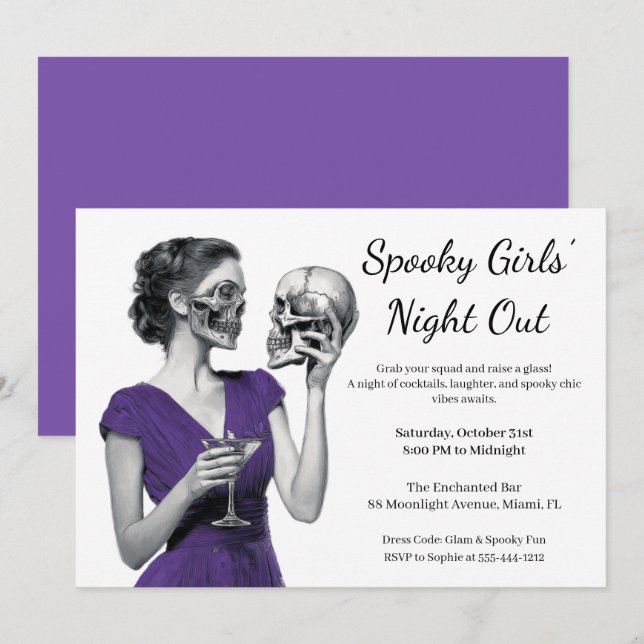Invitation Halloween Filles Nuit dehors | Cocktail éffrayant (Devant / Derrière)