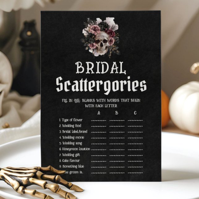 Invitation Halloween Floral Crâne Jeux de Scattergories (Halloween Floral Skull Bridal Scattergories Game)