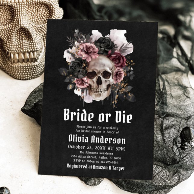 Invitation Halloween Floral Skull Bride ou Fête des mariées d (Créateur téléchargé)