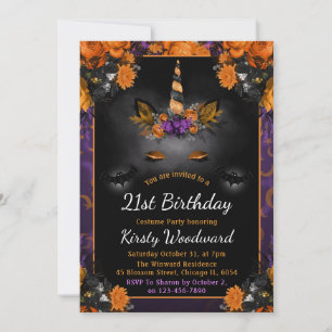 Invitation Halloween Floral Unicorn Face Automne 21ème Annive