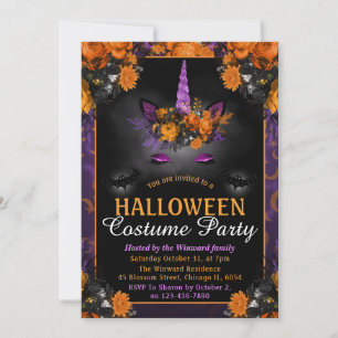 Invitation Halloween Floral Unicorn Visage Costume Party