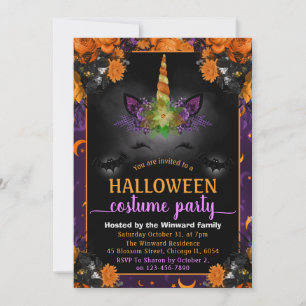 Invitation Halloween Floral Unicorn Visage Costume Party