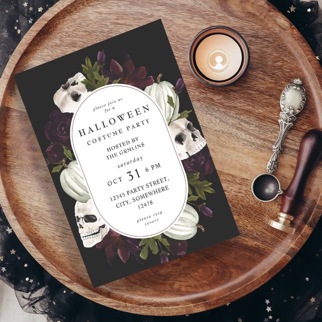 Invitation Halloween Floral Violet et Parti du crâne (Créateur téléchargé)