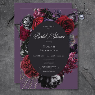 Invitation Halloween foncé Glam Floral Purple Fête des mariée