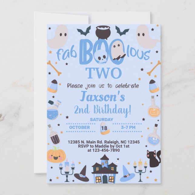 Invitation Halloween garçon bleu fab-boo-lus tout  (Devant)