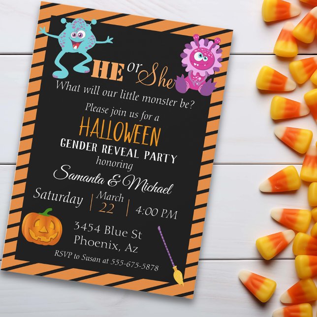 Invitation Halloween Genre Bébé Révélation Party Monster Oran (Créateur téléchargé)