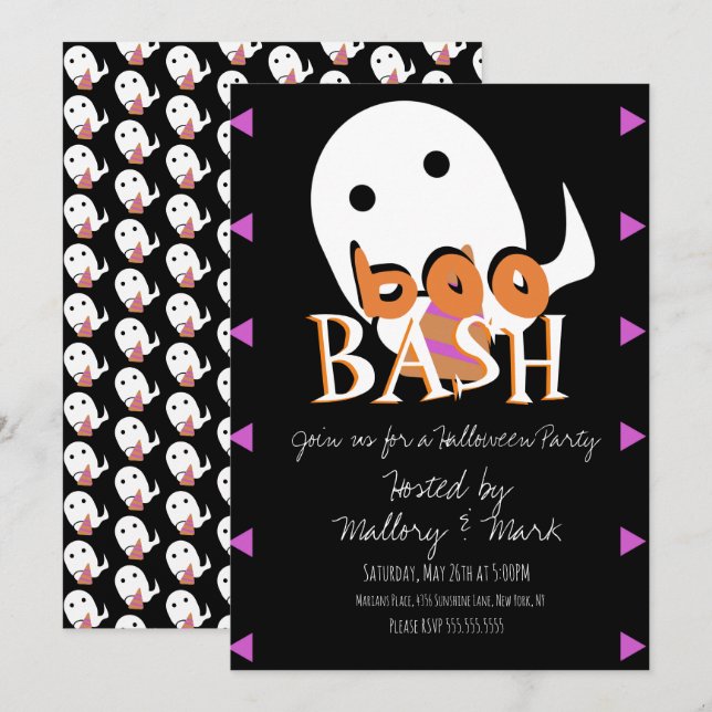 Invitation Halloween Ghost Costume Party Boo Bash (Devant / Derrière)