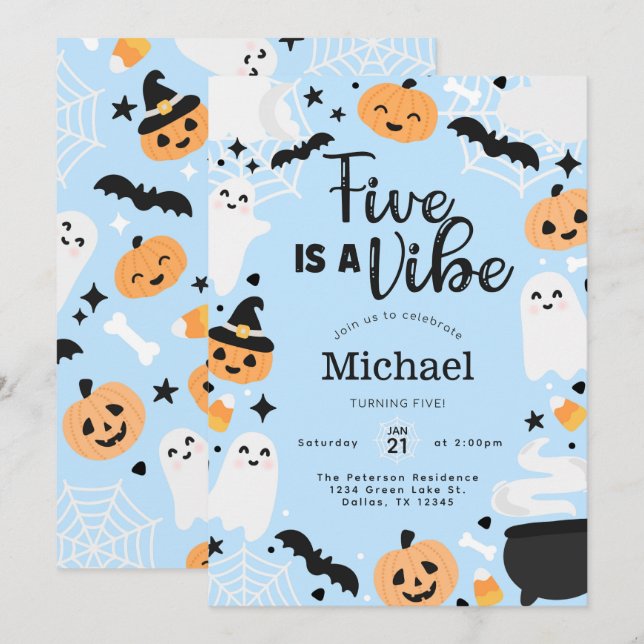 Invitation Halloween Ghost Five est une Vibe 5e fête d'annive (Devant / Derrière)