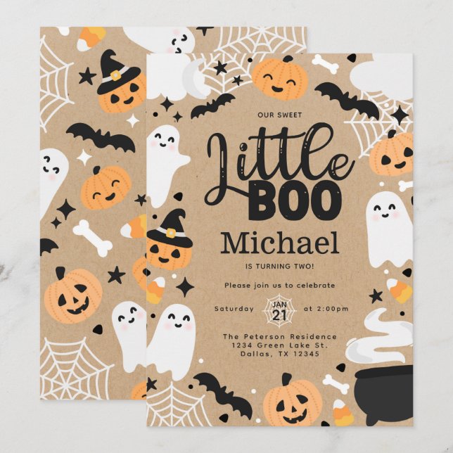 Invitation Halloween Ghost Little Boo 2e fête d'anniversaire (Devant / Derrière)