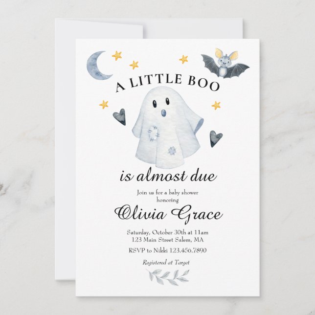 Invitation Halloween Ghost Little Boo Baby shower (Devant)