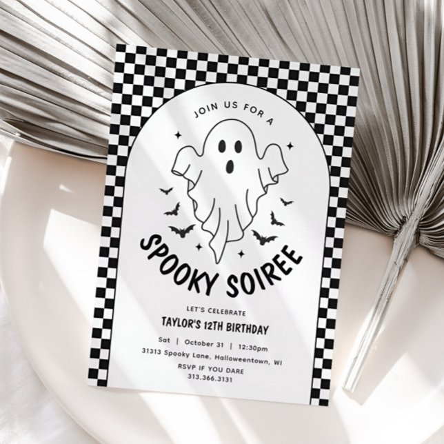 Invitation Halloween Ghost Retro Noir & Blanc Anniversaire (Ghost Retro Halloween Invitation)