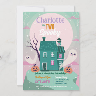 Invitation Halloween Girls 2ème Deux Fantômes Maison Party Ha