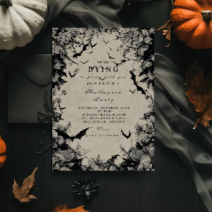 Invitation Halloween gothique chauves-souris hantées