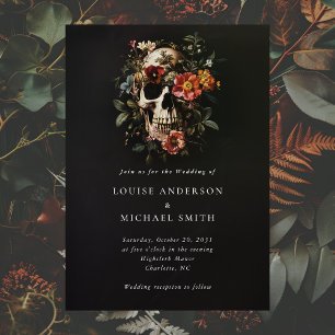 Invitation Halloween Gothique Crâne Mariage floral