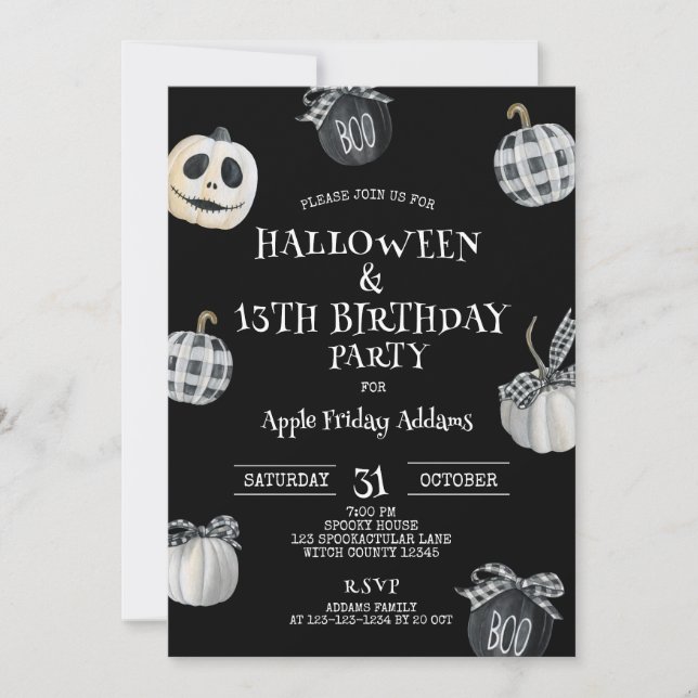 Invitation Halloween gothique, fête d'anniversaire Citrouille (Devant)