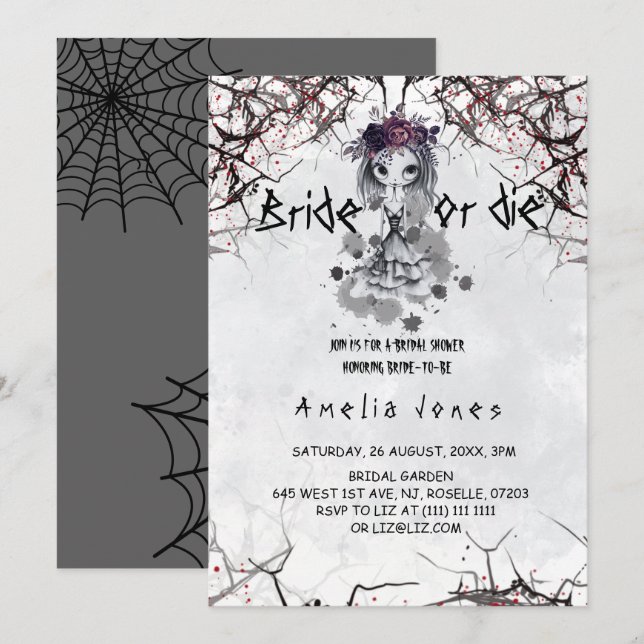 Invitation Halloween gothique Floral mignonne fille Fête des  (Devant / Derrière)