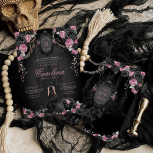 Invitation Halloween gothique Pink Black Princesse Quinceaner