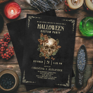 Invitation Halloween gothique vintage Élégant crâne adulte fê