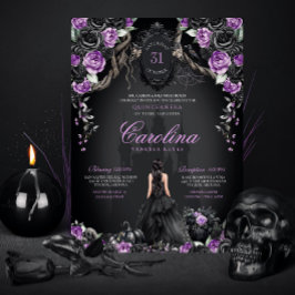 Invitation Halloween gothique violet princesse noire Quincean