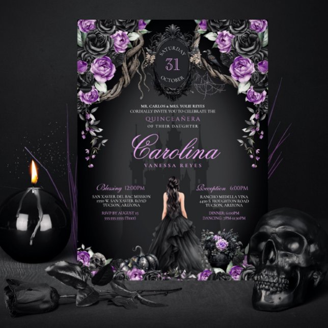 Invitation Halloween gothique violet princesse noire Quincean (Créateur téléchargé)