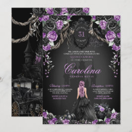 Invitation Halloween gothique violet princesse noire Quincean