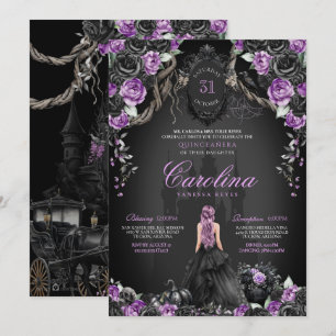 Invitation Halloween gothique violet princesse noire Quincean