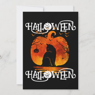 INVITATION HALLOWEEN HALLOWEEN CHAT CITROUILLE NOIRE