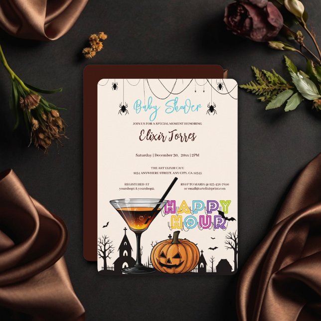 Invitation Halloween Happy Hour Citrouille Cocktail Baby show (Créateur téléchargé)