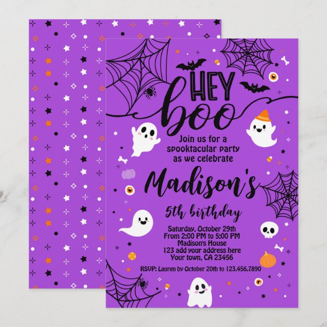 Invitation Halloween Hey Boo (Devant / Derrière)